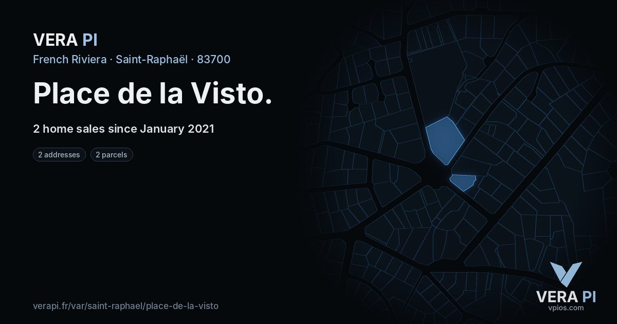 Place de la Visto, Saint-Raphaël at night – every parcel coloured by the prices around it, the street's own parcels lit
