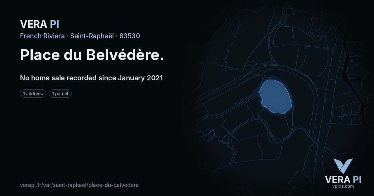 Place du Belvédère, Saint-Raphaël at night – every parcel coloured by the prices around it, the street's own parcels lit