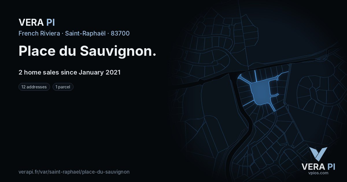 Place du Sauvignon, Saint-Raphaël at night – every parcel coloured by the prices around it, the street's own parcels lit