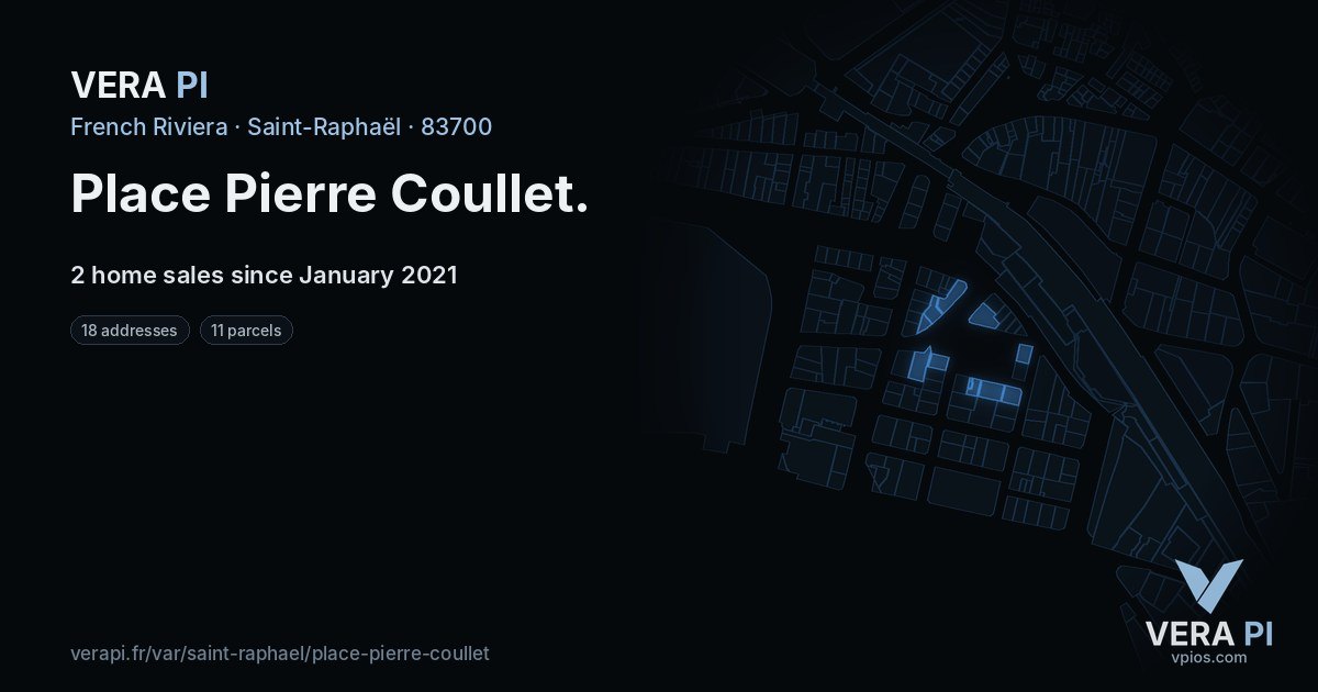 Place Pierre Coullet, Saint-Raphaël at night – every parcel coloured by the prices around it, the street's own parcels lit