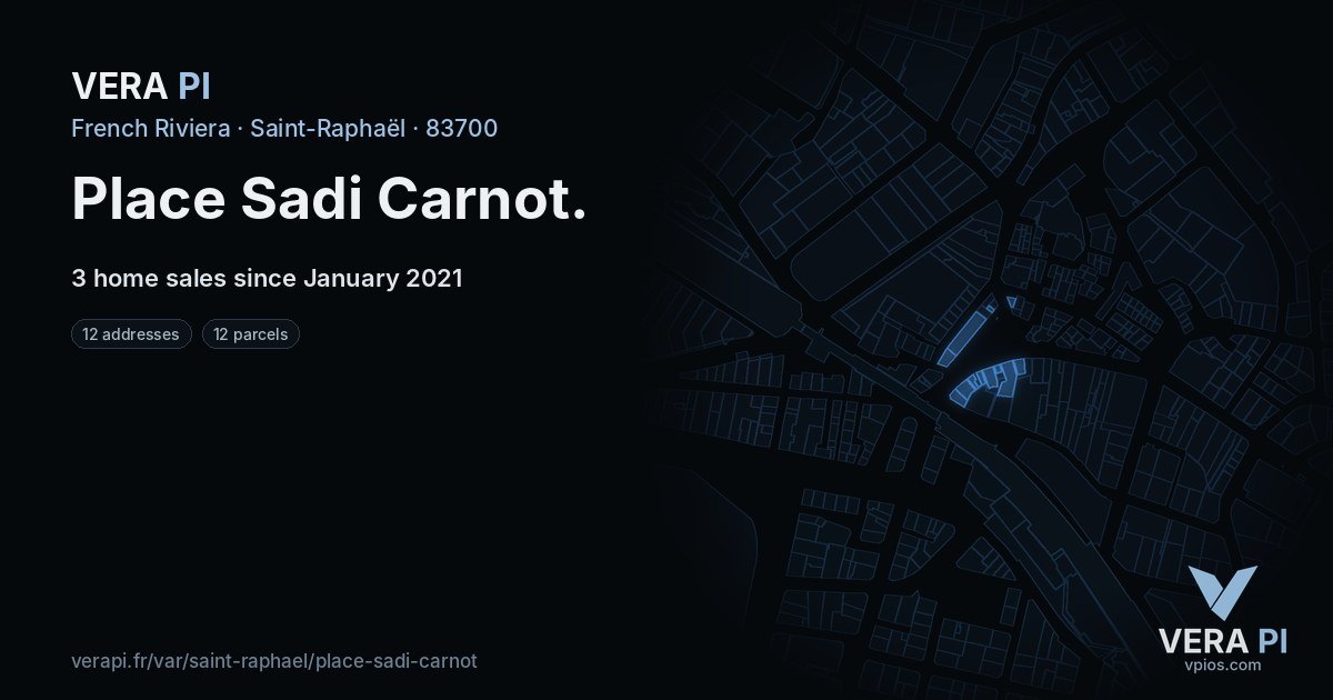 Place Sadi Carnot, Saint-Raphaël at night – every parcel coloured by the prices around it, the street's own parcels lit