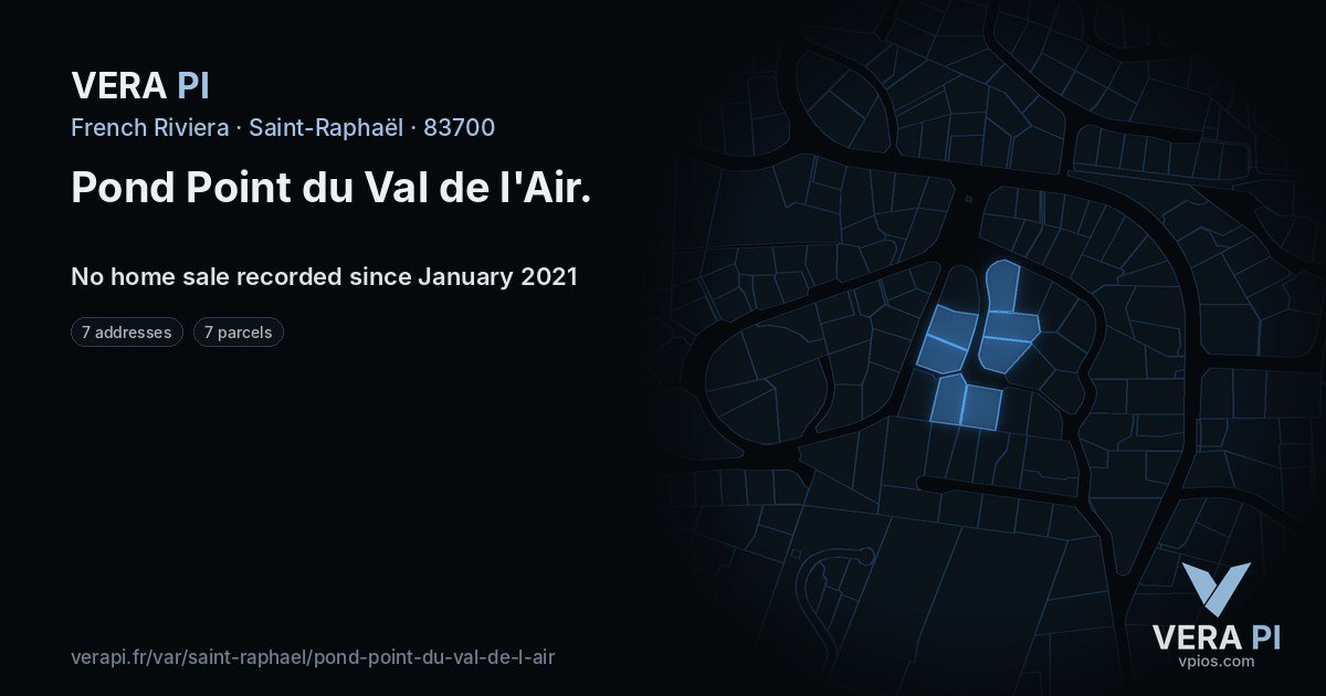 Pond Point du Val de l'Air, Saint-Raphaël at night – every parcel coloured by the prices around it, the street's own parcels lit