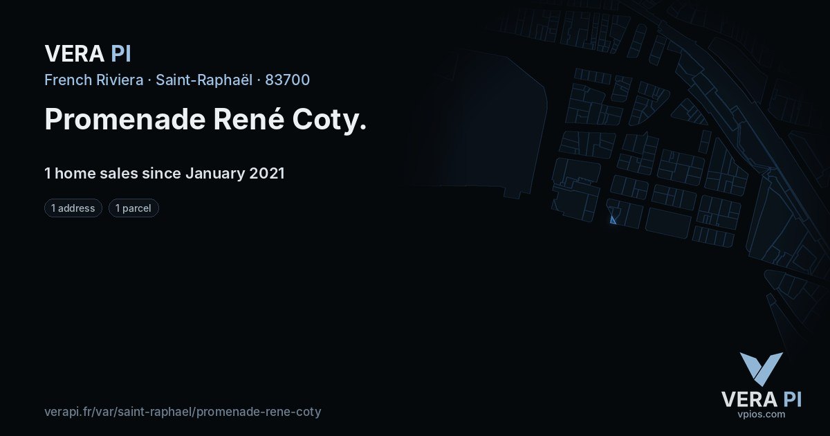Promenade René Coty, Saint-Raphaël at night – every parcel coloured by the prices around it, the street's own parcels lit