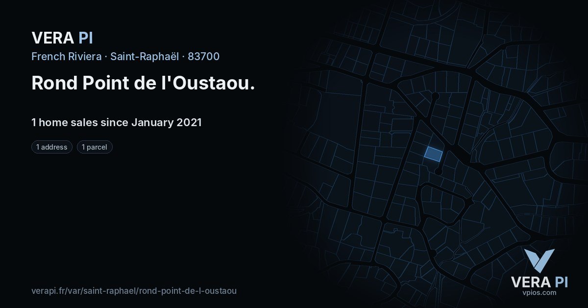 Rond Point de l'Oustaou, Saint-Raphaël at night – every parcel coloured by the prices around it, the street's own parcels lit