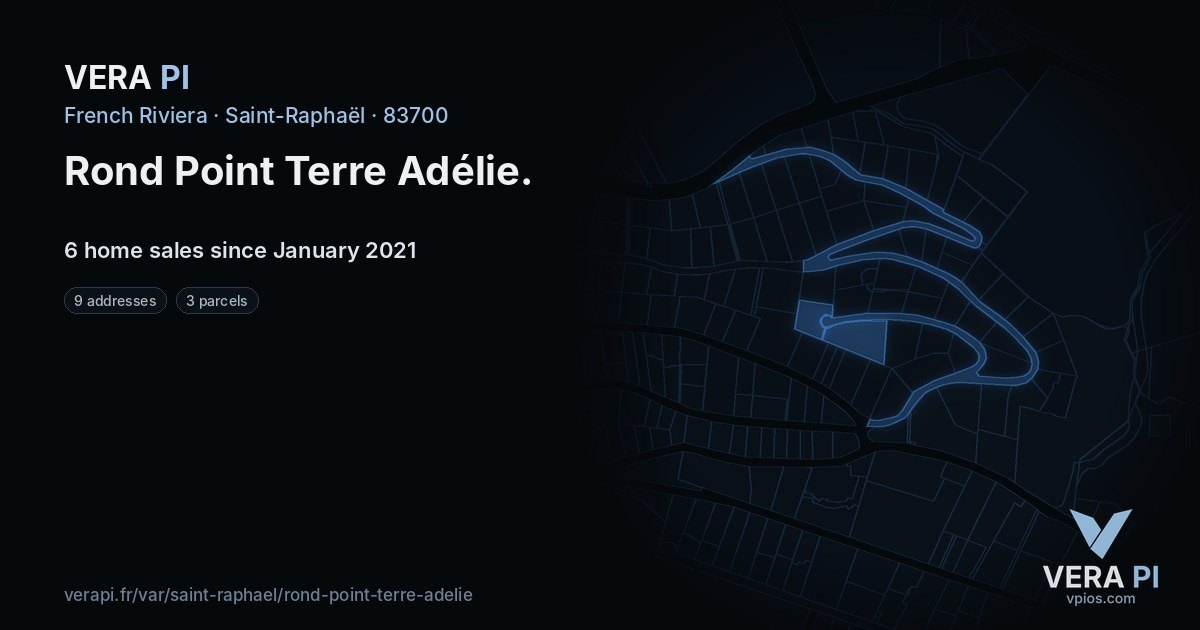 Rond Point Terre Adélie, Saint-Raphaël at night – every parcel coloured by the prices around it, the street's own parcels lit
