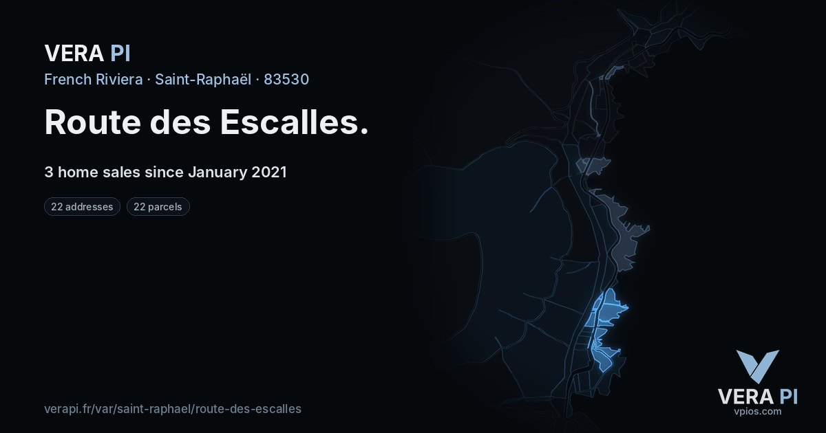 Route des Escalles, Saint-Raphaël at night – every parcel coloured by the prices around it, the street's own parcels lit