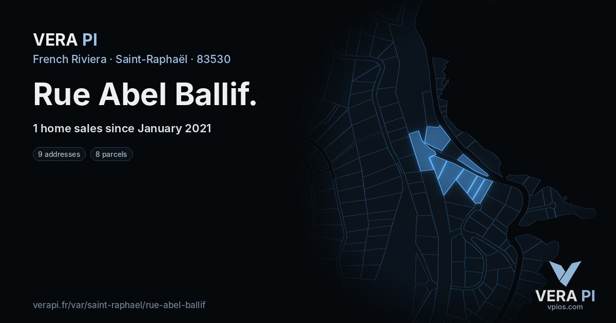 Rue Abel Ballif, Saint-Raphaël at night – every parcel coloured by the prices around it, the street's own parcels lit