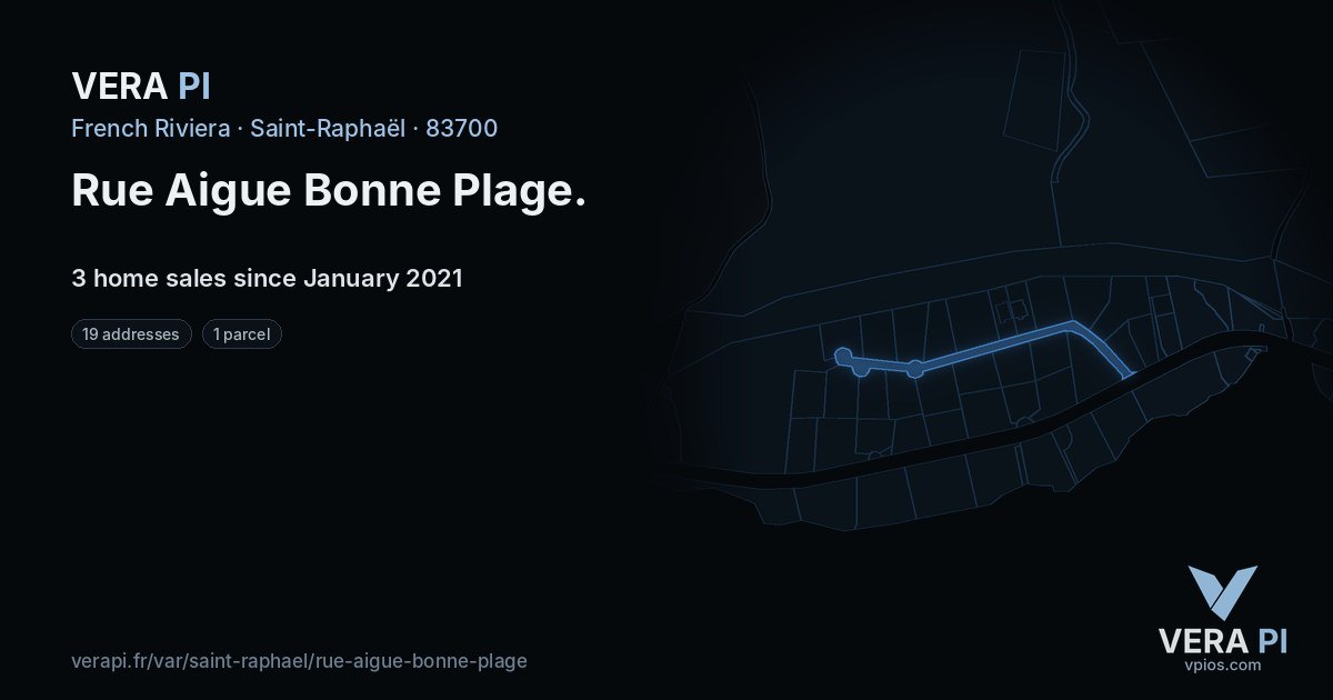 Rue Aigue Bonne Plage, Saint-Raphaël at night – every parcel coloured by the prices around it, the street's own parcels lit