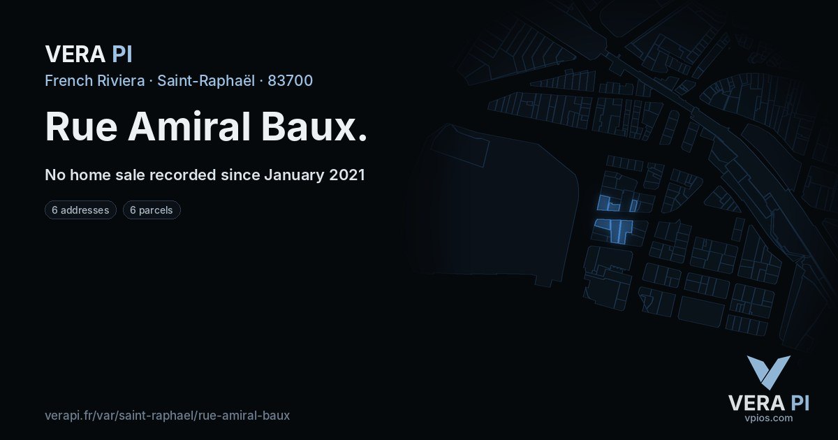 Rue Amiral Baux, Saint-Raphaël at night – every parcel coloured by the prices around it, the street's own parcels lit