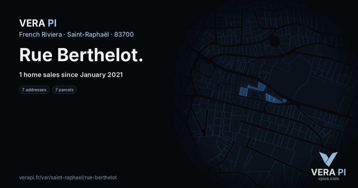 Rue Berthelot, Saint-Raphaël at night – every parcel coloured by the prices around it, the street's own parcels lit