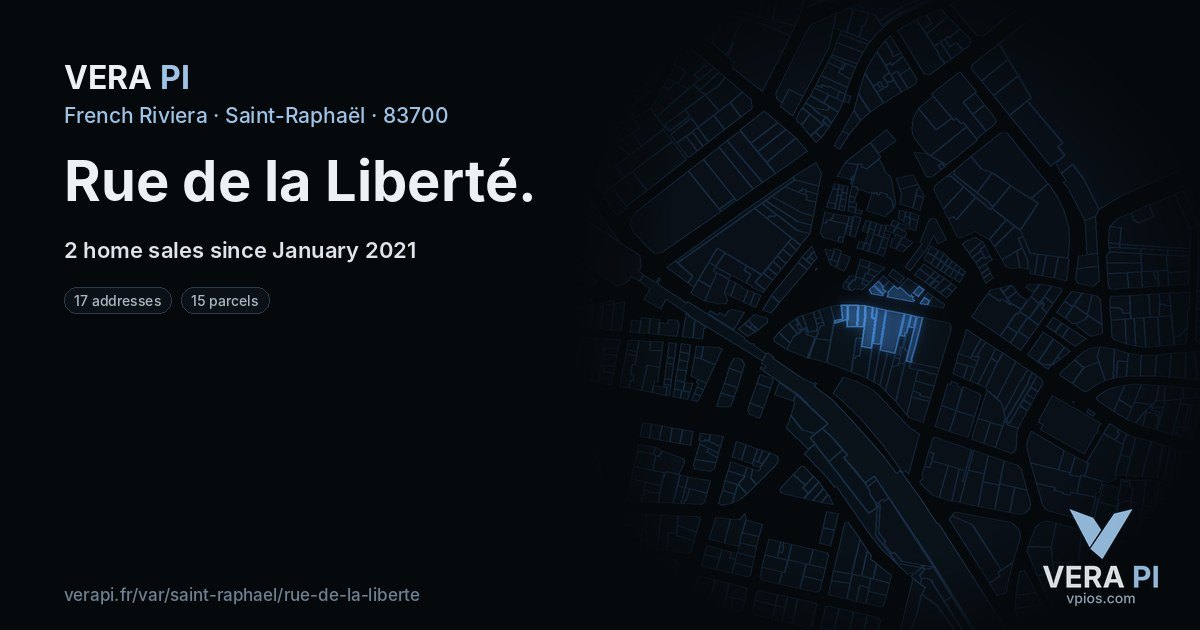 Rue de la Liberté, Saint-Raphaël at night – every parcel coloured by the prices around it, the street's own parcels lit