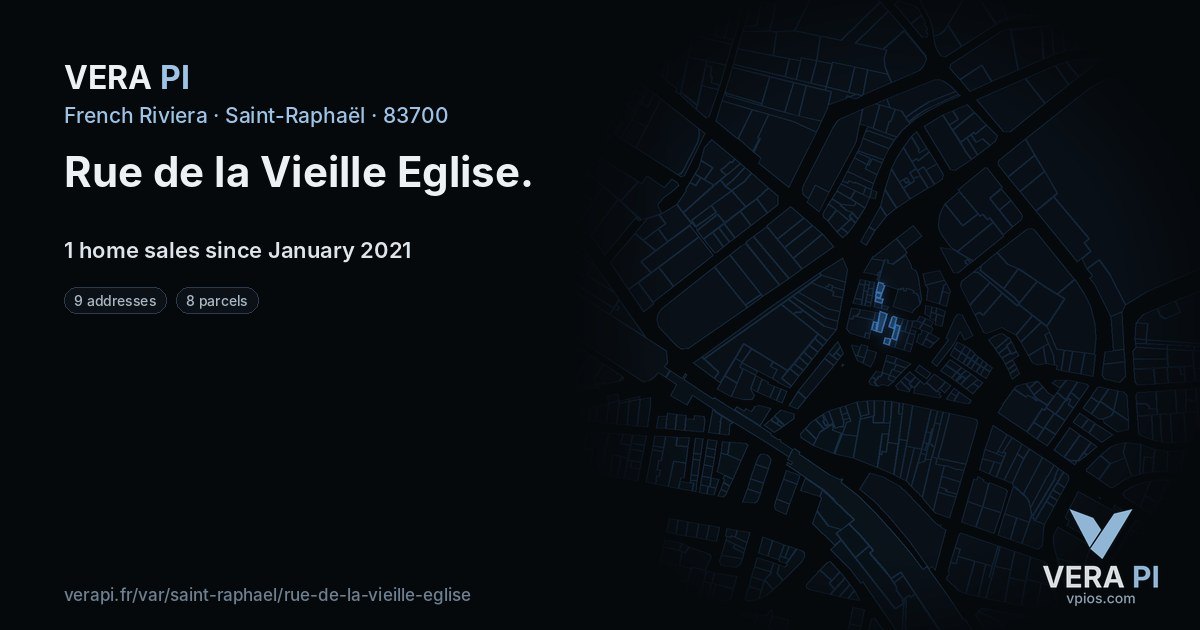 Rue de la Vieille Eglise, Saint-Raphaël at night – every parcel coloured by the prices around it, the street's own parcels lit