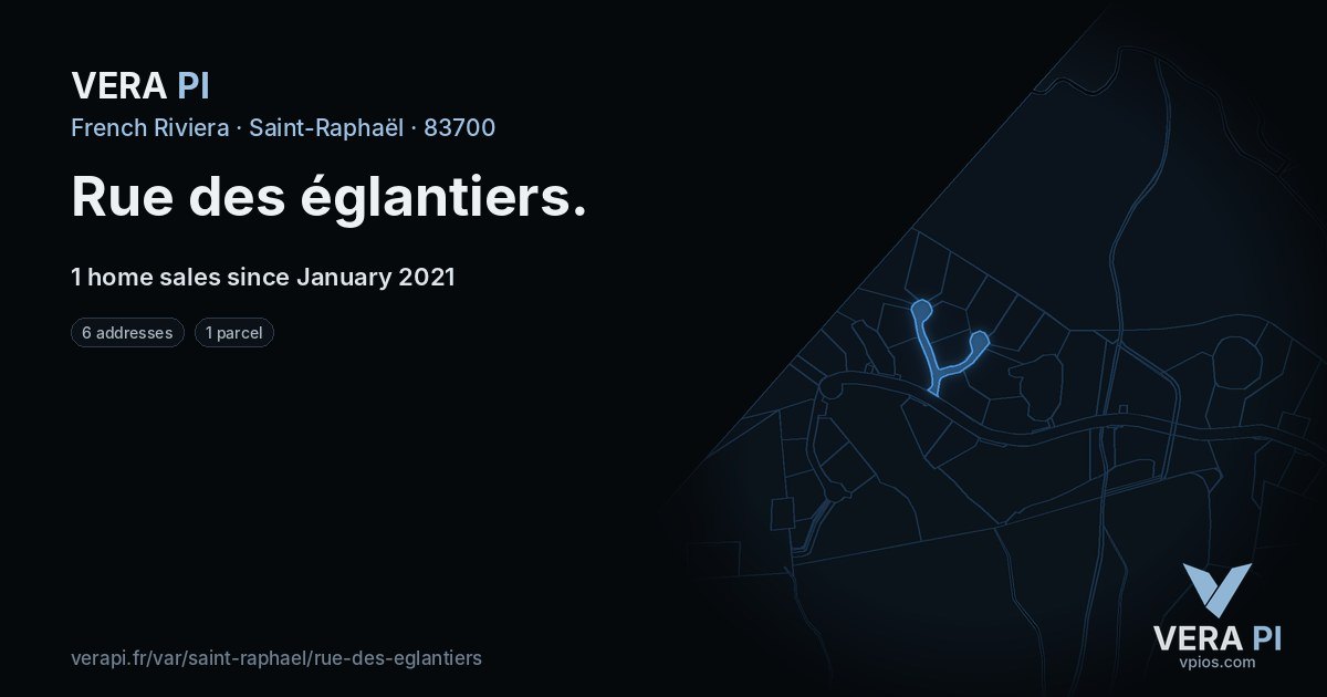 Rue des églantiers, Saint-Raphaël at night – every parcel coloured by the prices around it, the street's own parcels lit