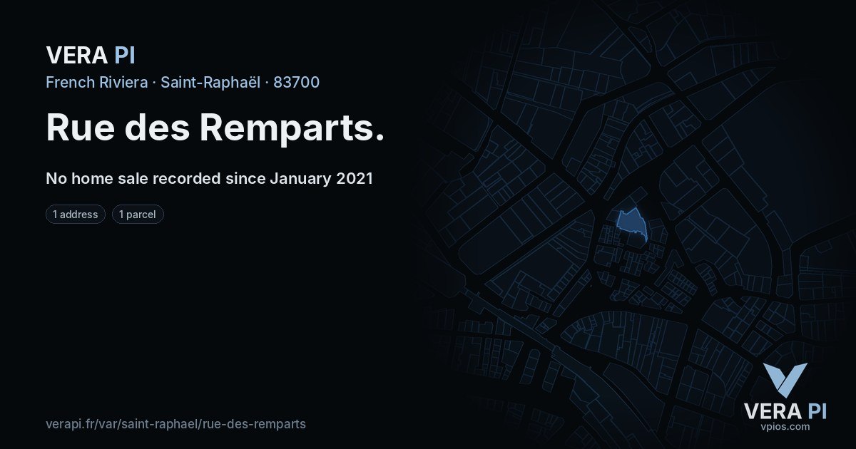 Rue des Remparts, Saint-Raphaël at night – every parcel coloured by the prices around it, the street's own parcels lit