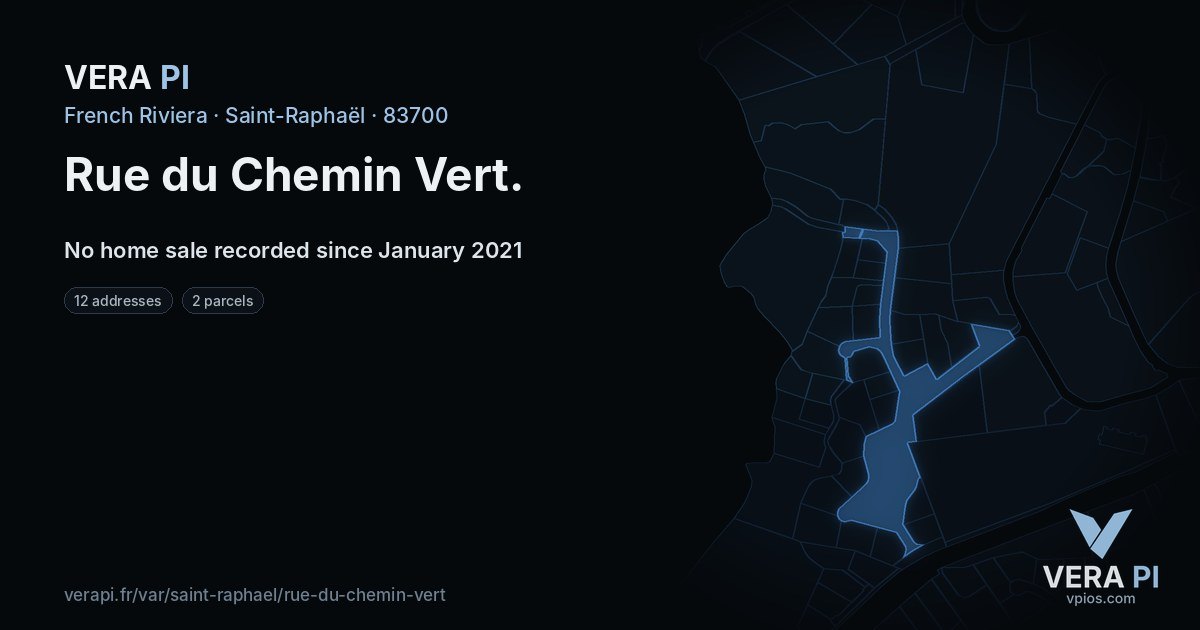 Rue du Chemin Vert, Saint-Raphaël at night – every parcel coloured by the prices around it, the street's own parcels lit