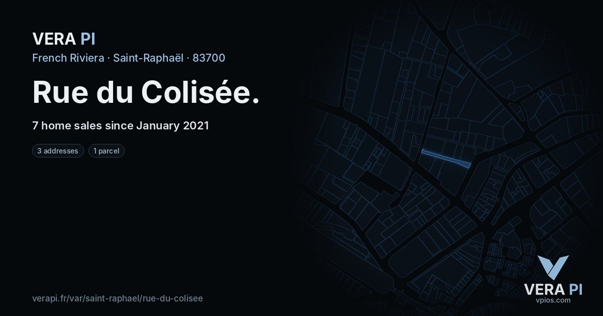 Rue du Colisée, Saint-Raphaël at night – every parcel coloured by the prices around it, the street's own parcels lit