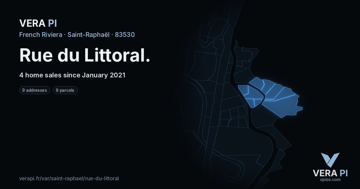 Rue du Littoral, Saint-Raphaël at night – every parcel coloured by the prices around it, the street's own parcels lit