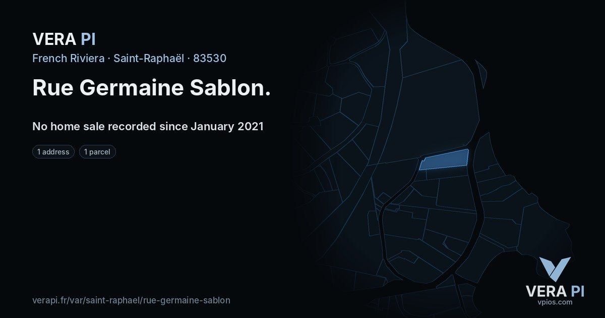 Rue Germaine Sablon, Saint-Raphaël at night – every parcel coloured by the prices around it, the street's own parcels lit