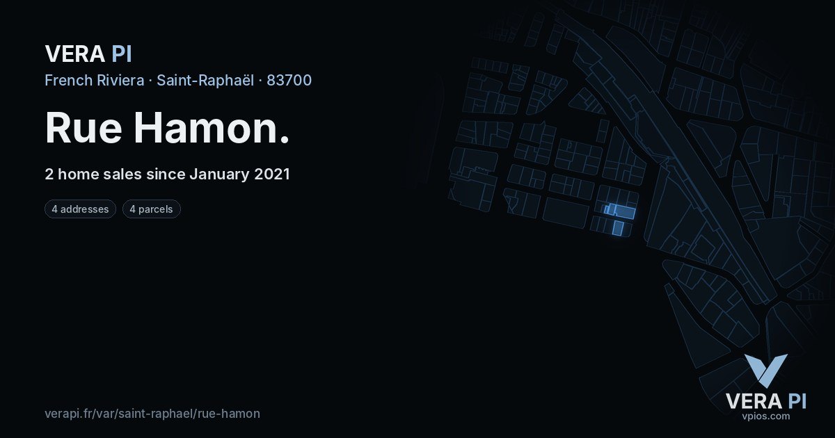 Rue Hamon, Saint-Raphaël at night – every parcel coloured by the prices around it, the street's own parcels lit