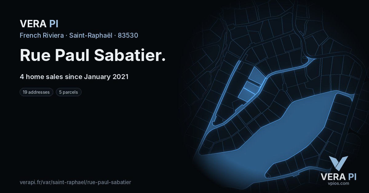 Rue Paul Sabatier, Saint-Raphaël at night – every parcel coloured by the prices around it, the street's own parcels lit