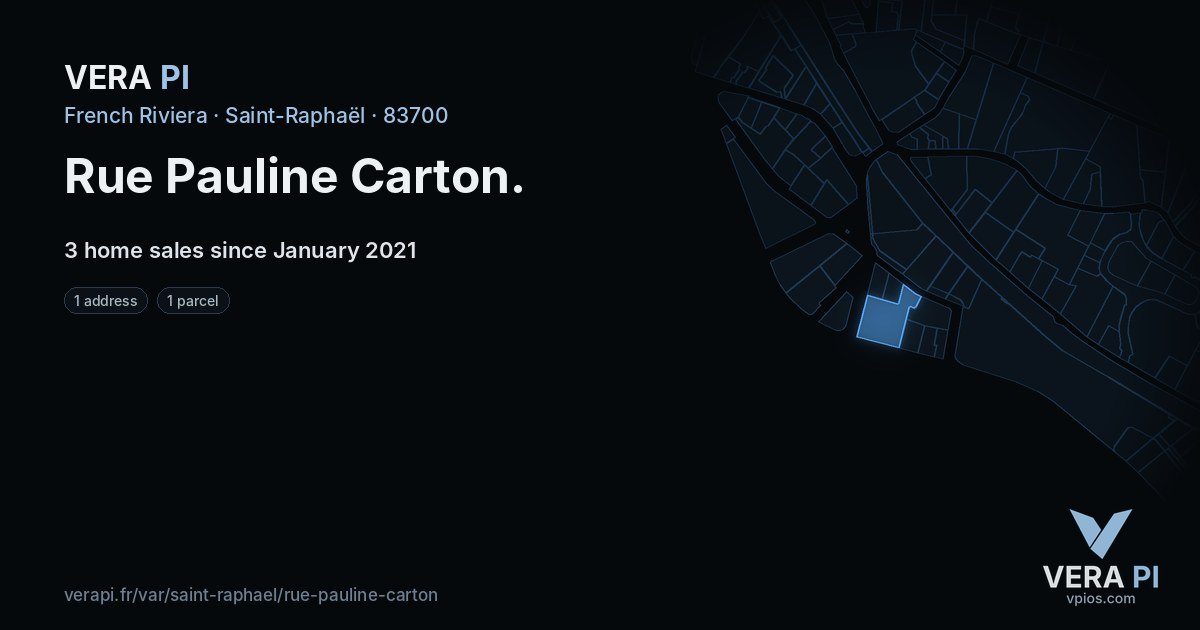 Rue Pauline Carton, Saint-Raphaël at night – every parcel coloured by the prices around it, the street's own parcels lit