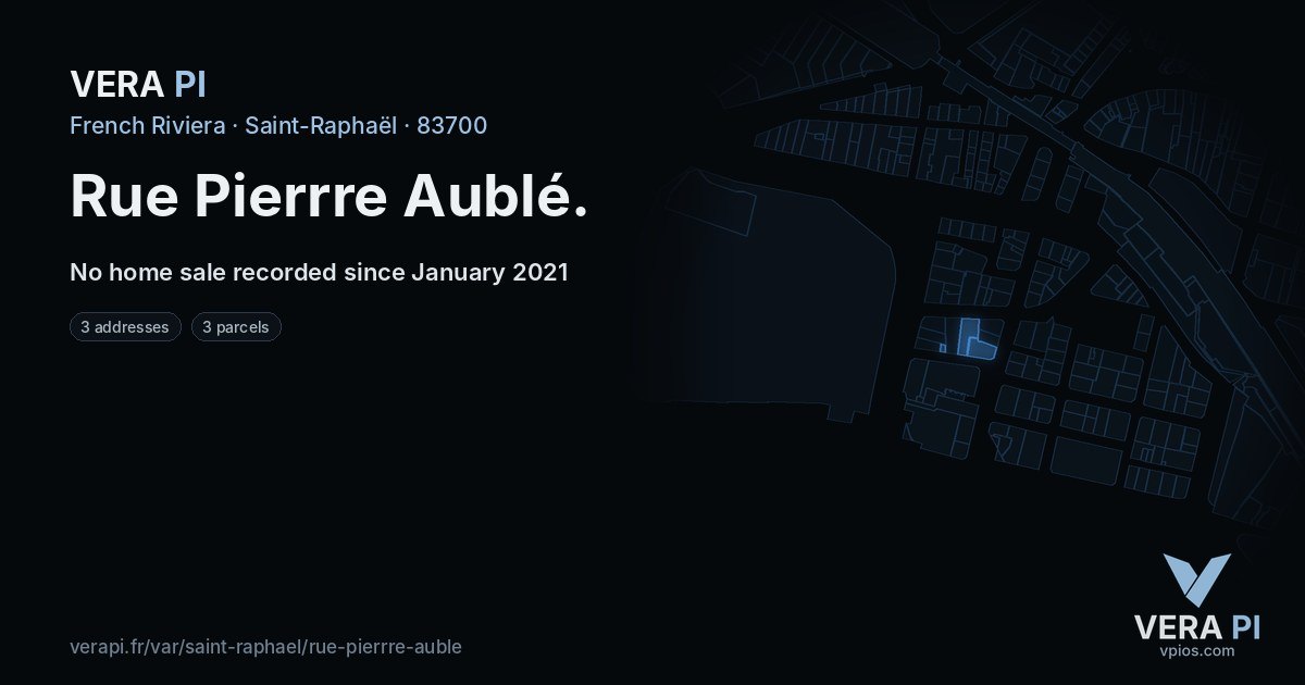 Rue Pierrre Aublé, Saint-Raphaël at night – every parcel coloured by the prices around it, the street's own parcels lit