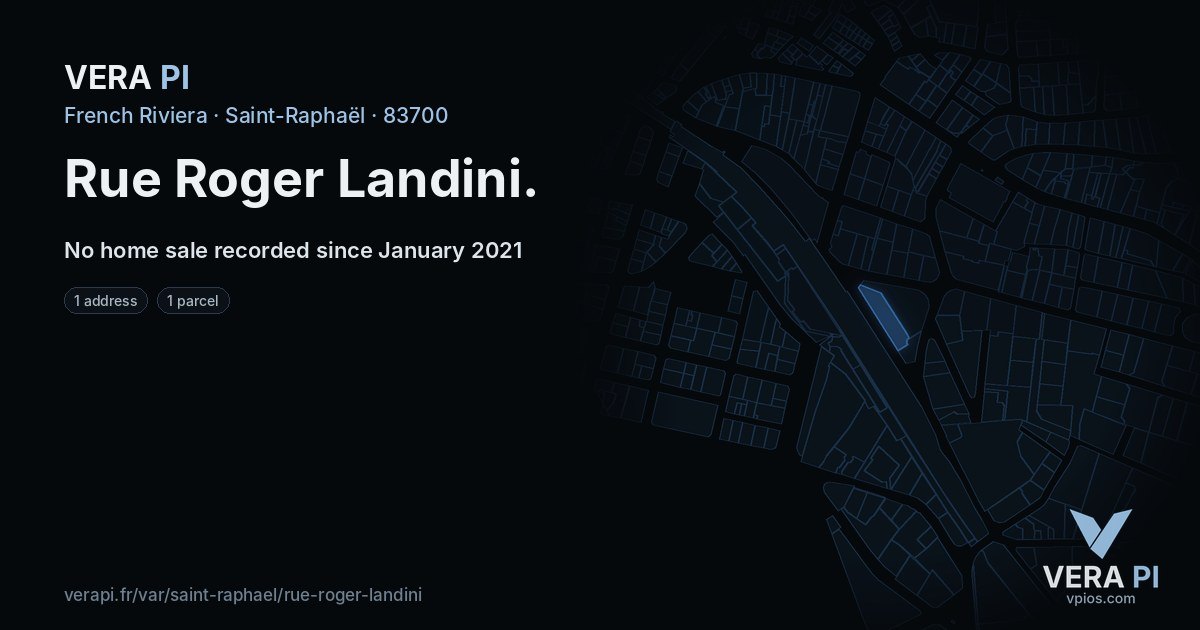 Rue Roger Landini, Saint-Raphaël at night – every parcel coloured by the prices around it, the street's own parcels lit