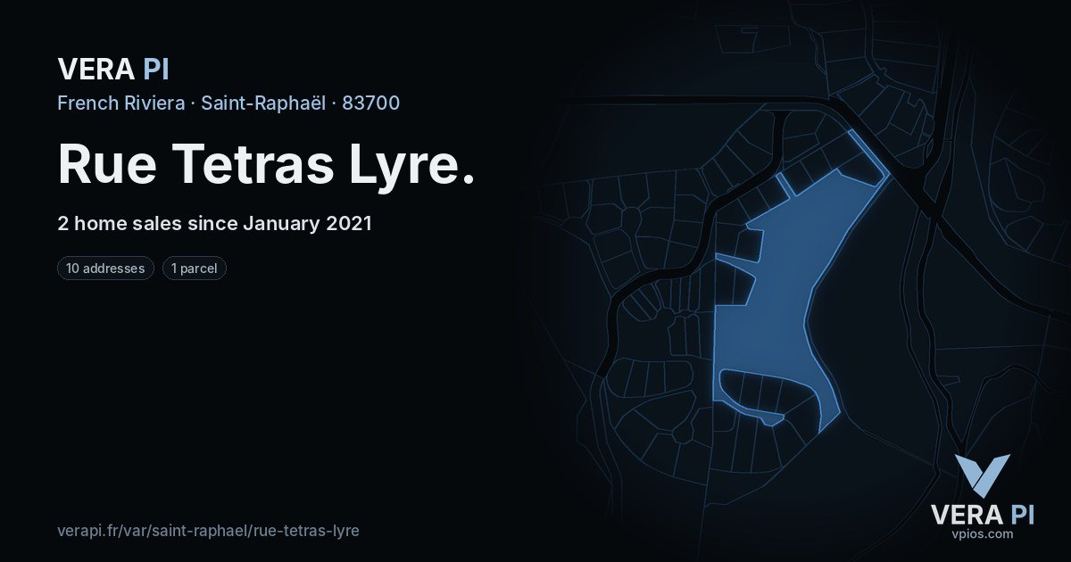 Rue Tetras Lyre, Saint-Raphaël at night – every parcel coloured by the prices around it, the street's own parcels lit