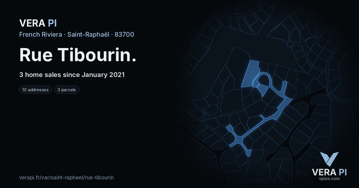 Rue Tibourin, Saint-Raphaël at night – every parcel coloured by the prices around it, the street's own parcels lit