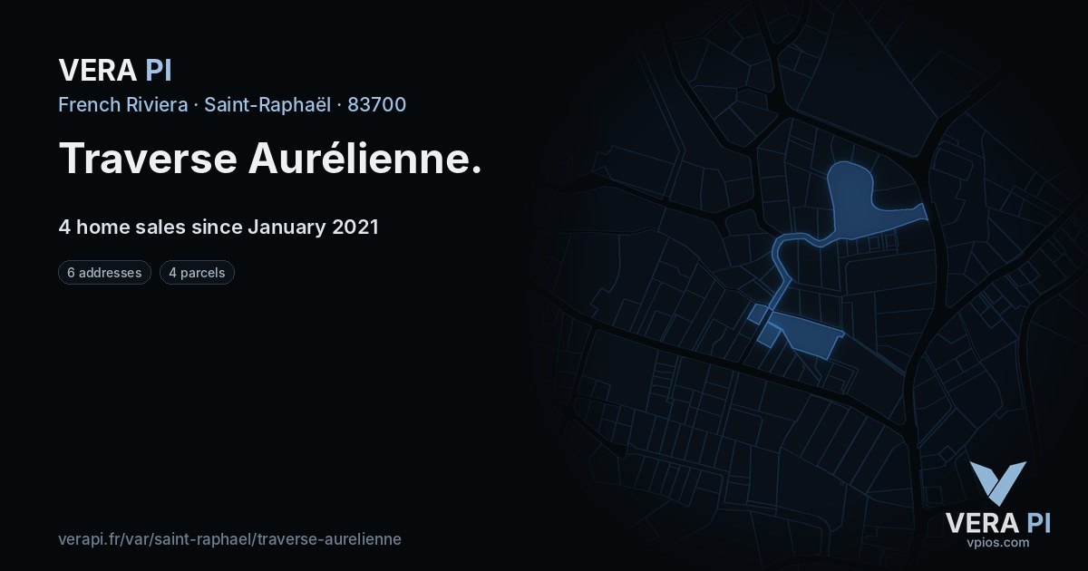 Traverse Aurélienne, Saint-Raphaël at night – every parcel coloured by the prices around it, the street's own parcels lit