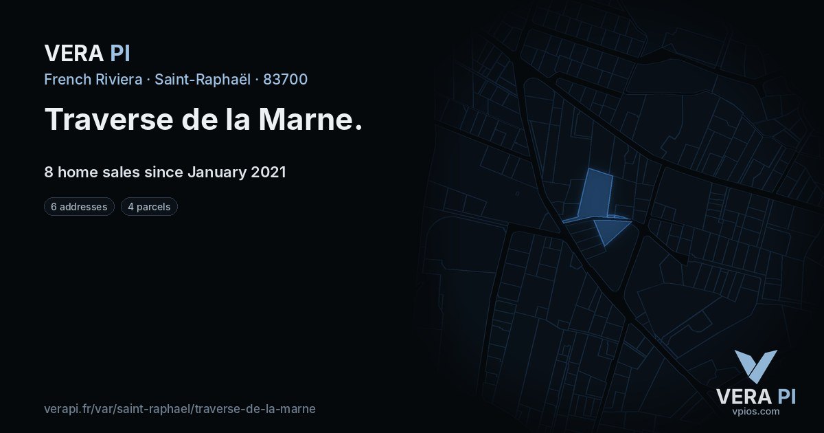 Traverse de la Marne, Saint-Raphaël at night – every parcel coloured by the prices around it, the street's own parcels lit