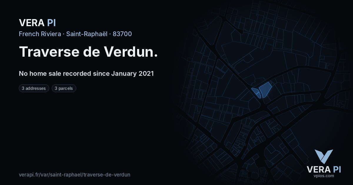 Traverse de Verdun, Saint-Raphaël at night – every parcel coloured by the prices around it, the street's own parcels lit