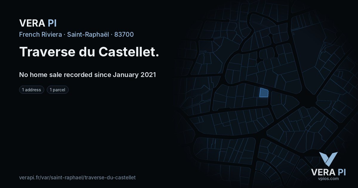Traverse du Castellet, Saint-Raphaël at night – every parcel coloured by the prices around it, the street's own parcels lit
