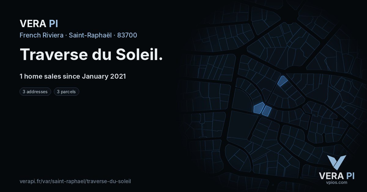 Traverse du Soleil, Saint-Raphaël at night – every parcel coloured by the prices around it, the street's own parcels lit