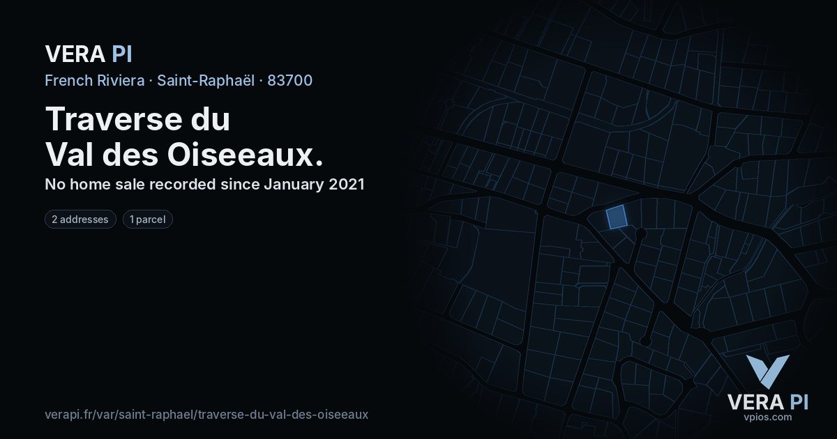 Traverse du Val des Oiseeaux, Saint-Raphaël at night – every parcel coloured by the prices around it, the street's own parcels lit