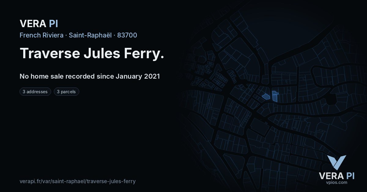 Traverse Jules Ferry, Saint-Raphaël at night – every parcel coloured by the prices around it, the street's own parcels lit