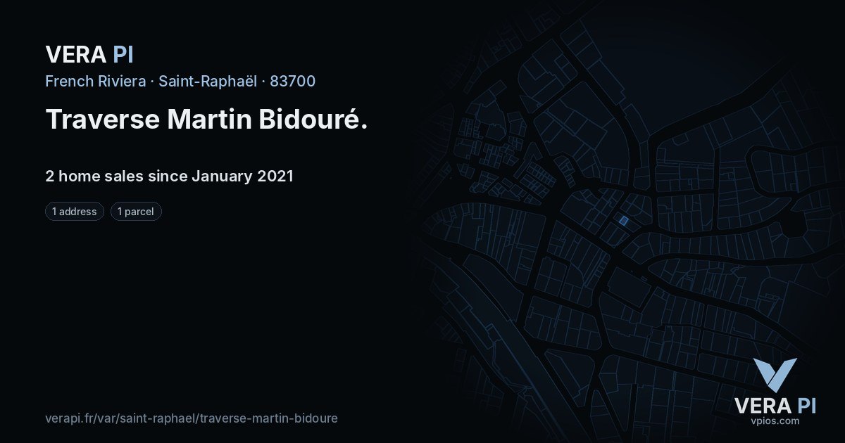 Traverse Martin Bidouré, Saint-Raphaël at night – every parcel coloured by the prices around it, the street's own parcels lit