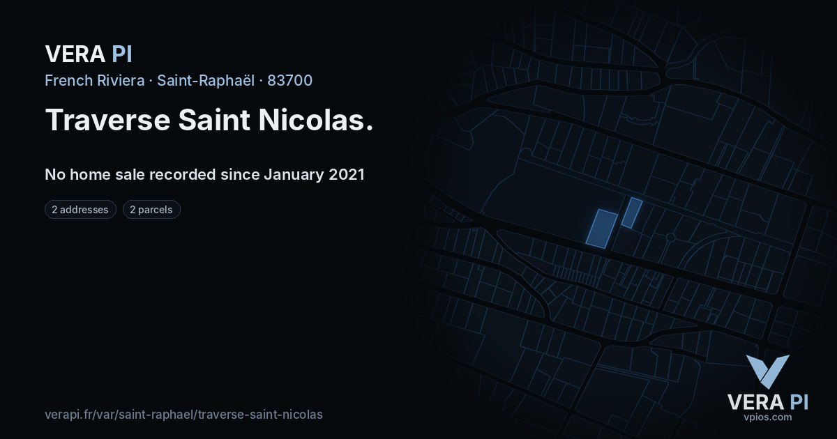 Traverse Saint Nicolas, Saint-Raphaël at night – every parcel coloured by the prices around it, the street's own parcels lit