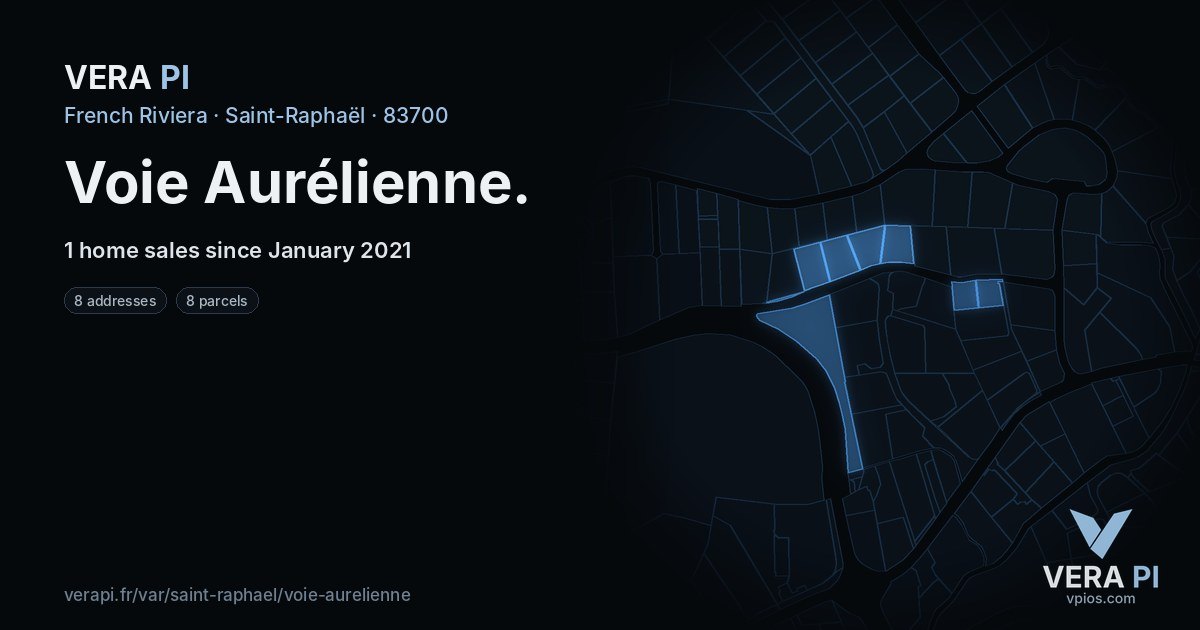 Voie Aurélienne, Saint-Raphaël at night – every parcel coloured by the prices around it, the street's own parcels lit