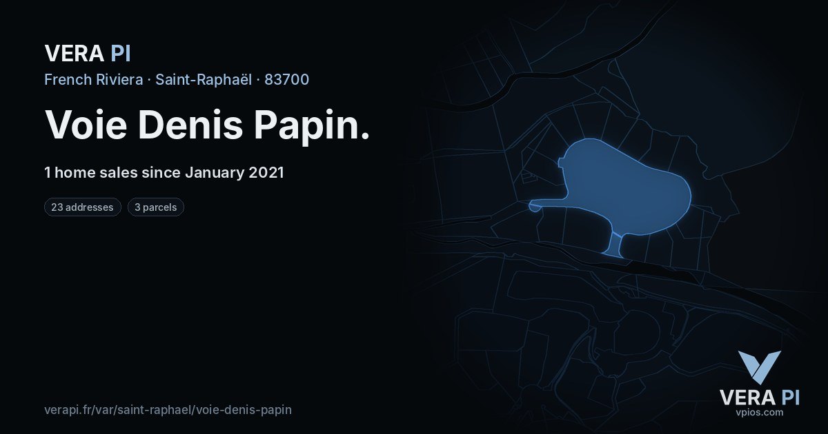 Voie Denis Papin, Saint-Raphaël at night – every parcel coloured by the prices around it, the street's own parcels lit