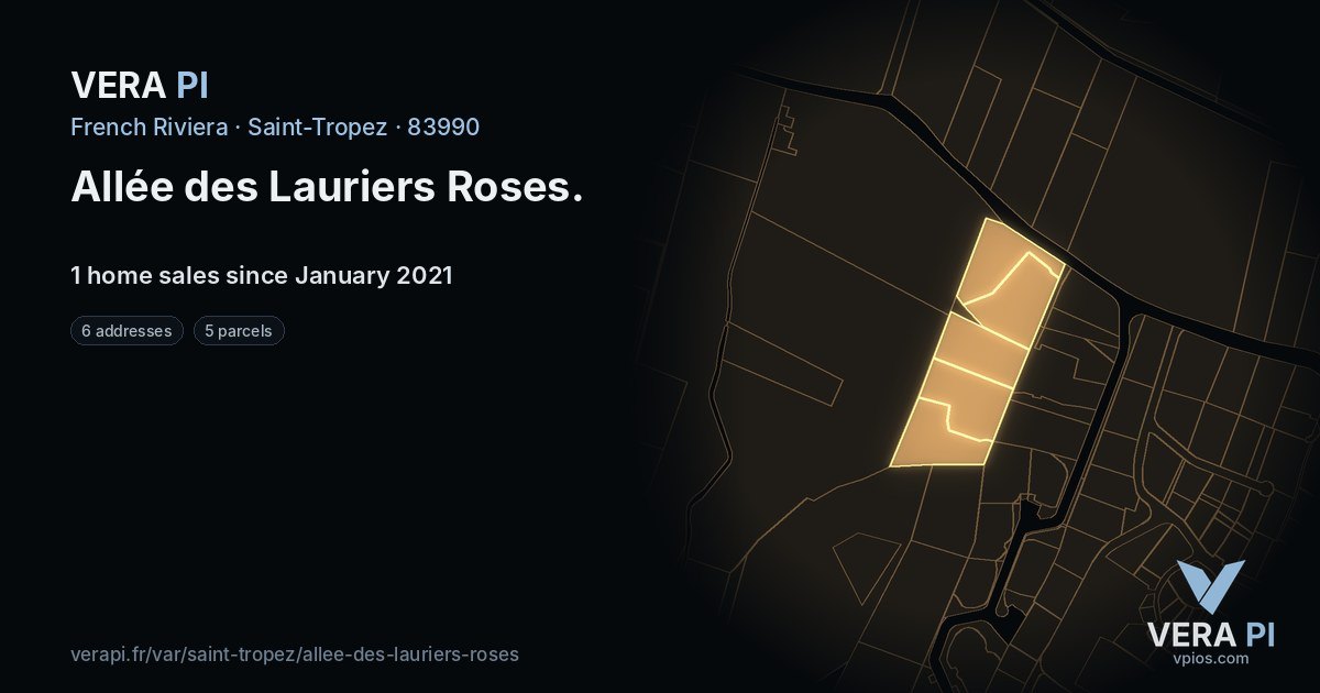 Allée des Lauriers Roses, Saint-Tropez at night – every parcel coloured by the prices around it, the street's own parcels lit