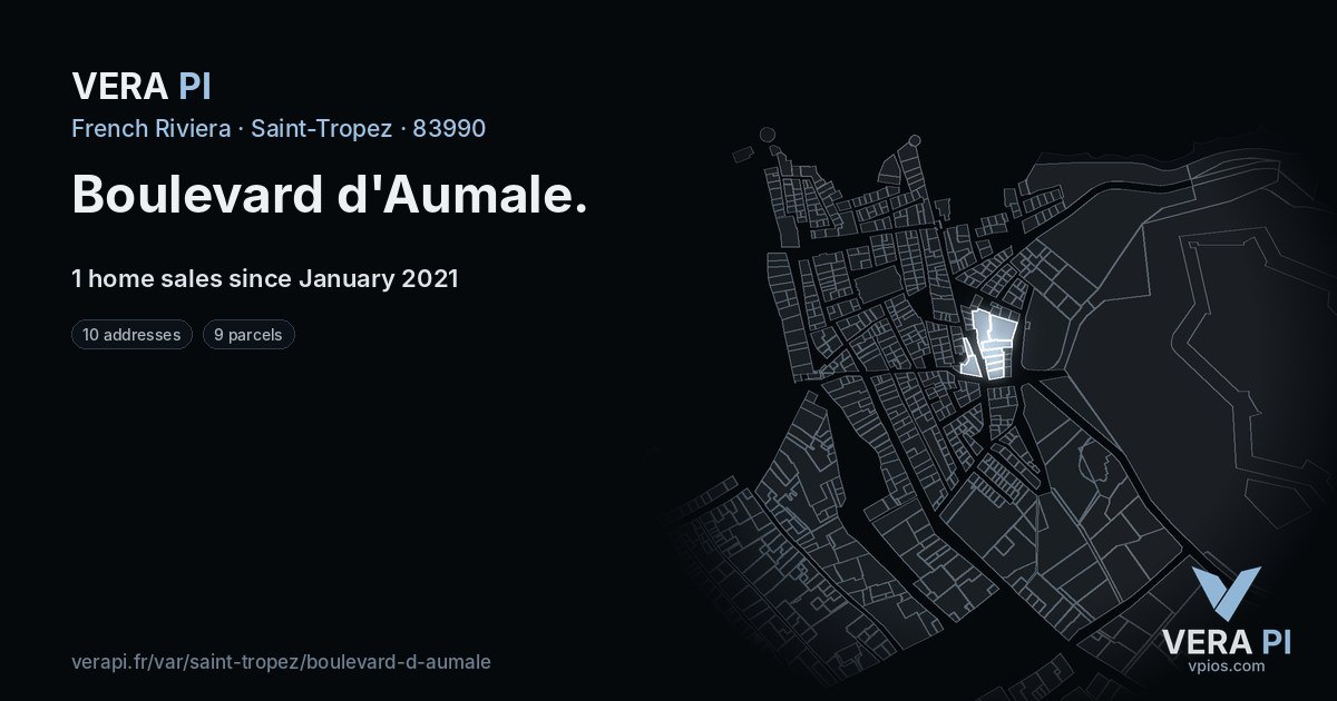 Boulevard d'Aumale, Saint-Tropez at night – every parcel coloured by the prices around it, the street's own parcels lit