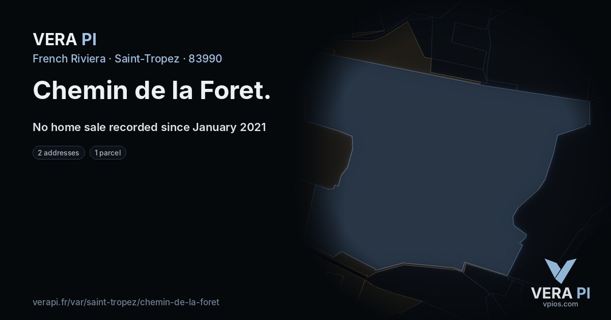 Chemin de la Foret, Saint-Tropez at night – every parcel coloured by the prices around it, the street's own parcels lit