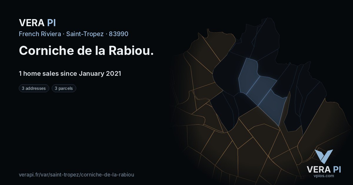 Corniche de la Rabiou, Saint-Tropez at night – every parcel coloured by the prices around it, the street's own parcels lit