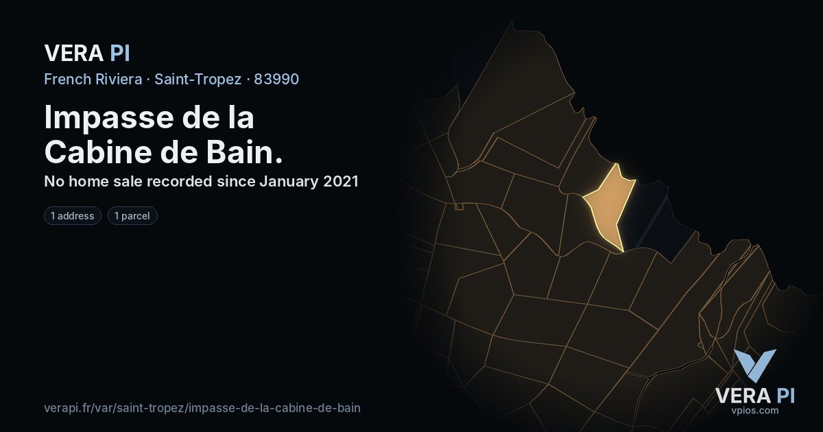 Impasse de la Cabine de Bain, Saint-Tropez at night – every parcel coloured by the prices around it, the street's own parcels lit