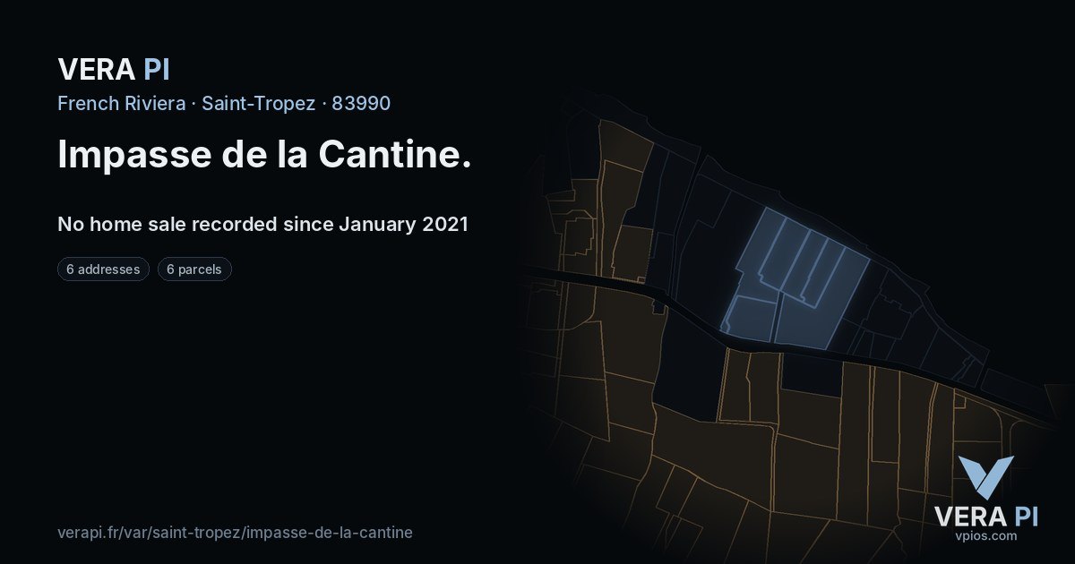 Impasse de la Cantine, Saint-Tropez at night – every parcel coloured by the prices around it, the street's own parcels lit