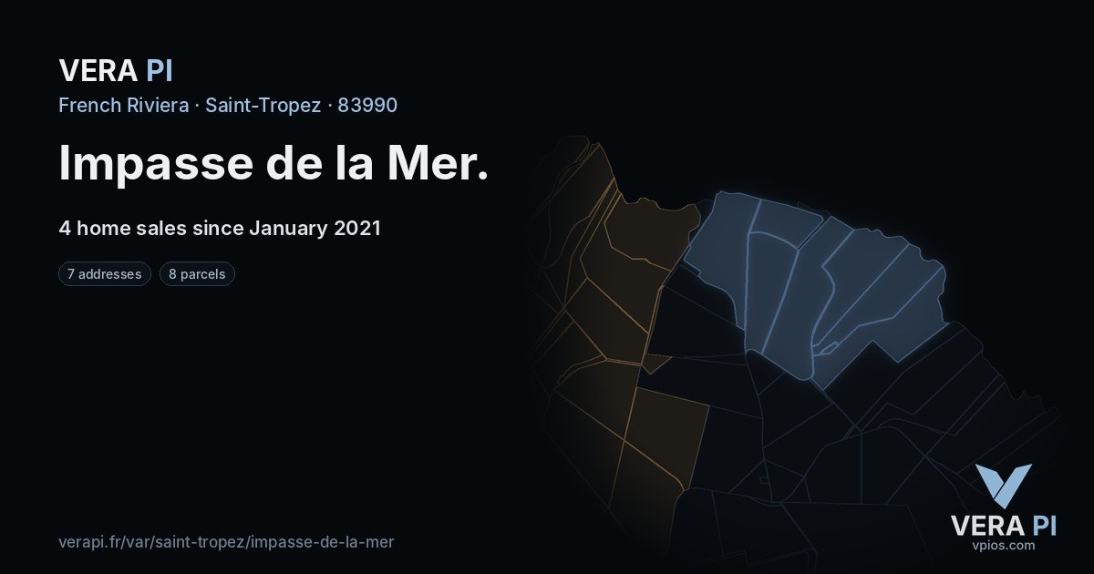 Impasse de la Mer, Saint-Tropez at night – every parcel coloured by the prices around it, the street's own parcels lit