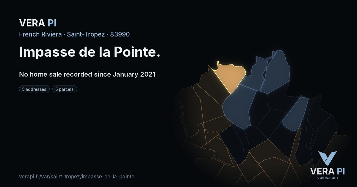 Impasse de la Pointe, Saint-Tropez at night – every parcel coloured by the prices around it, the street's own parcels lit