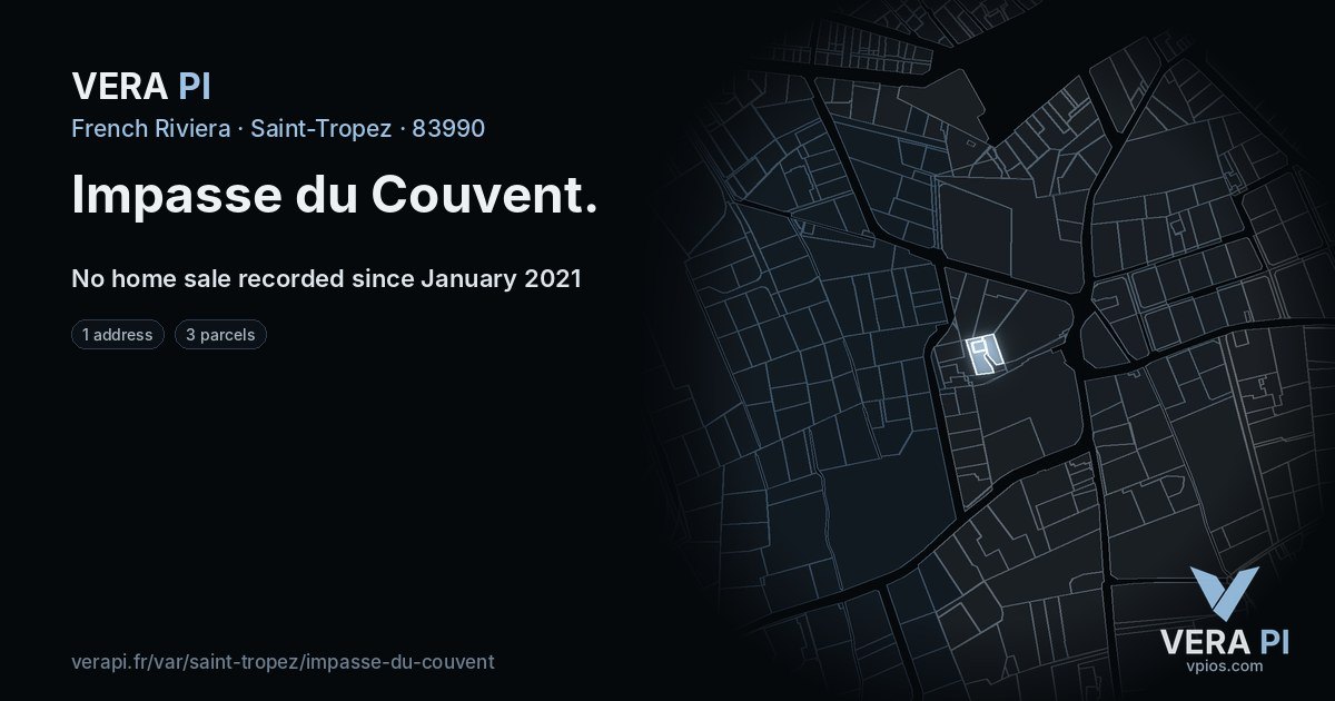 Impasse du Couvent, Saint-Tropez at night – every parcel coloured by the prices around it, the street's own parcels lit