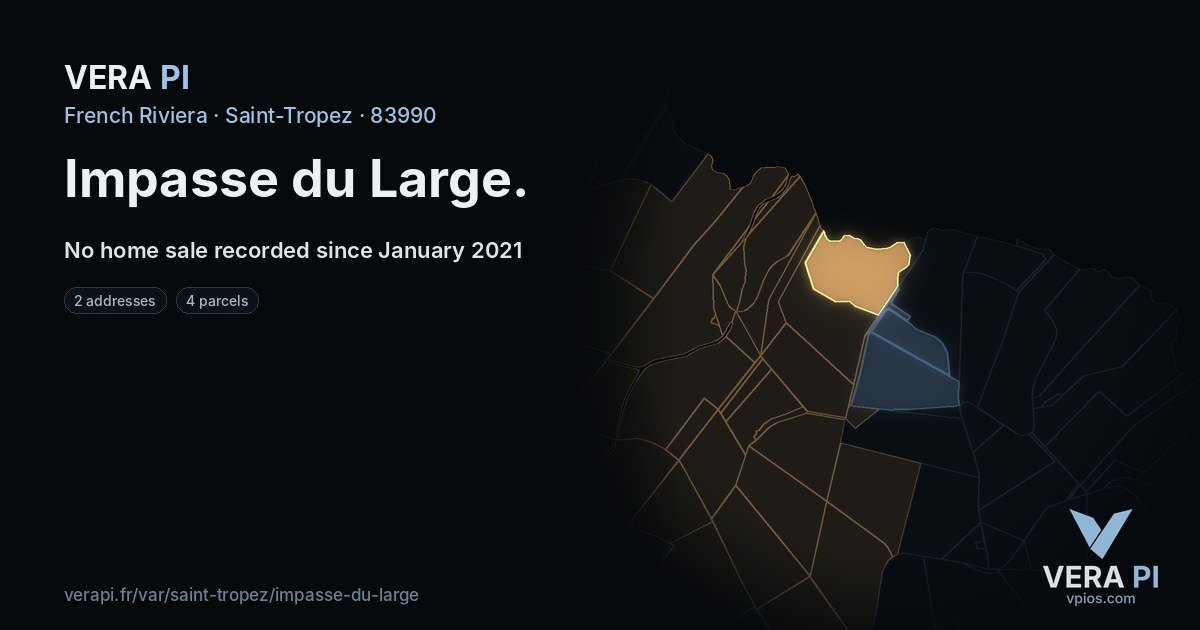 Impasse du Large, Saint-Tropez at night – every parcel coloured by the prices around it, the street's own parcels lit